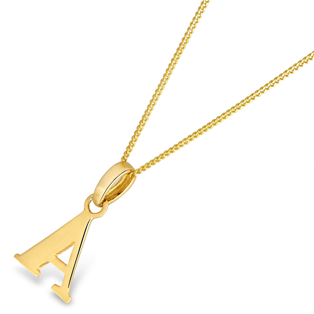 9ct Yellow Gold Plain Initial A Pendant With 16-18' Chain (Chain Included)