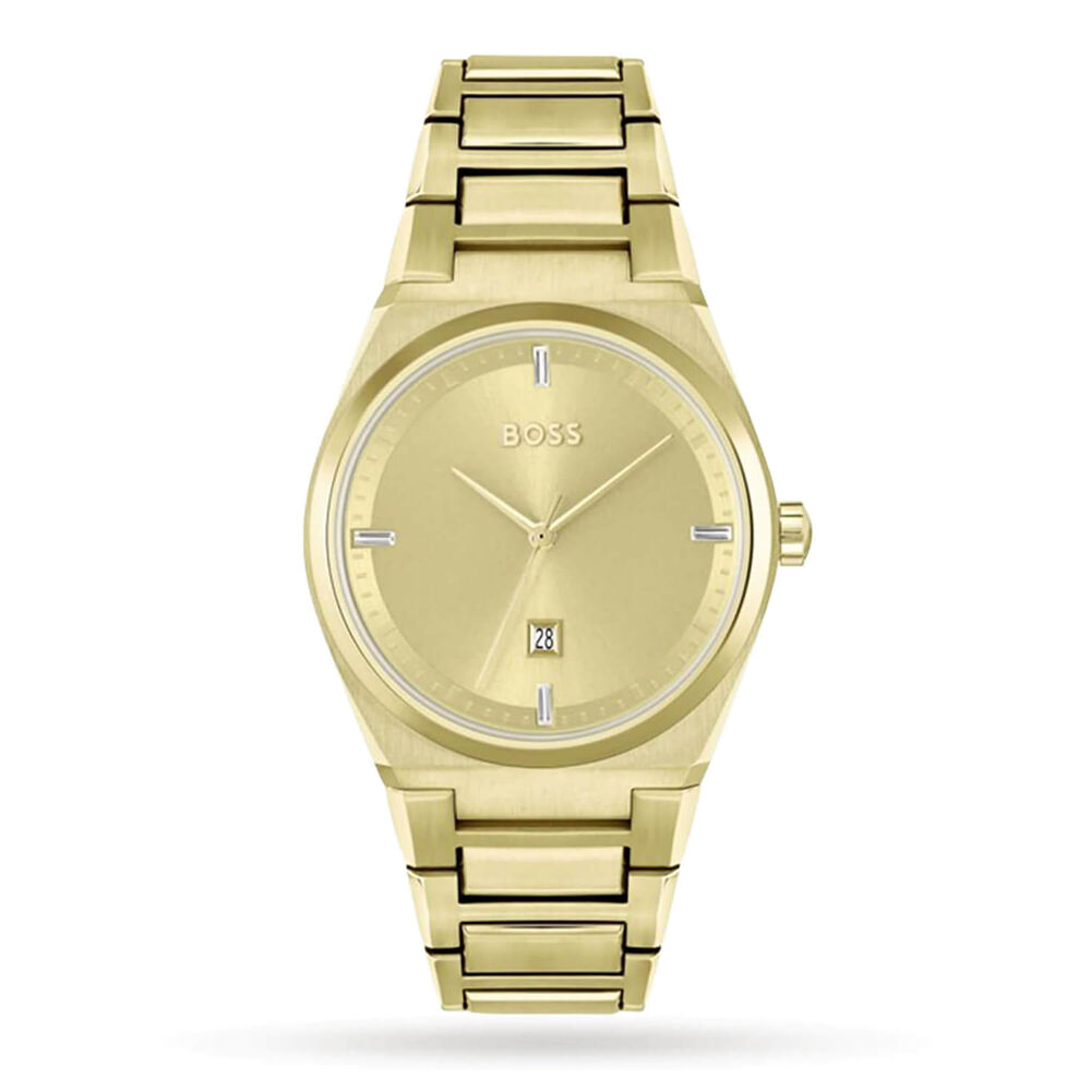 BOSS Steer 36mm Yellow Gold Dial IP Case Watch