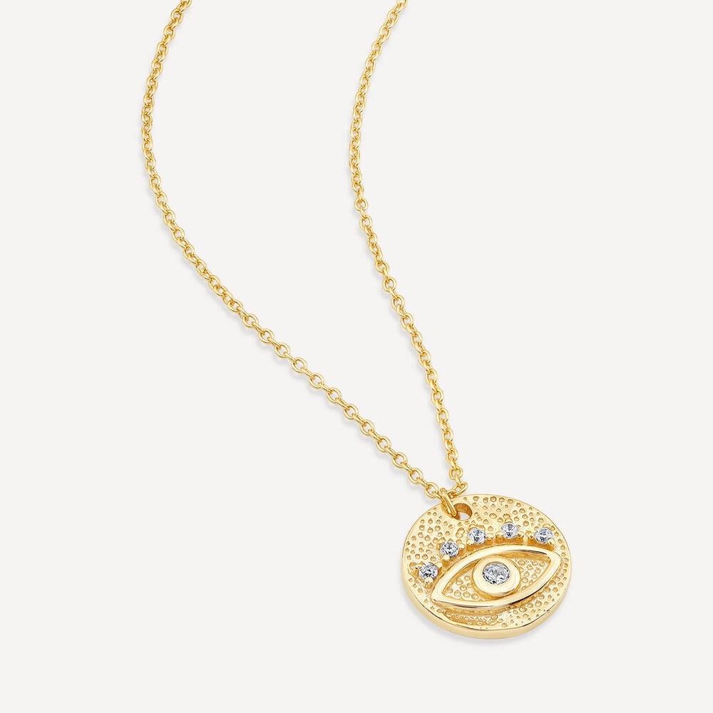 Yellow Gold Plated Sterling Silver Protective Eye Disk Pendant