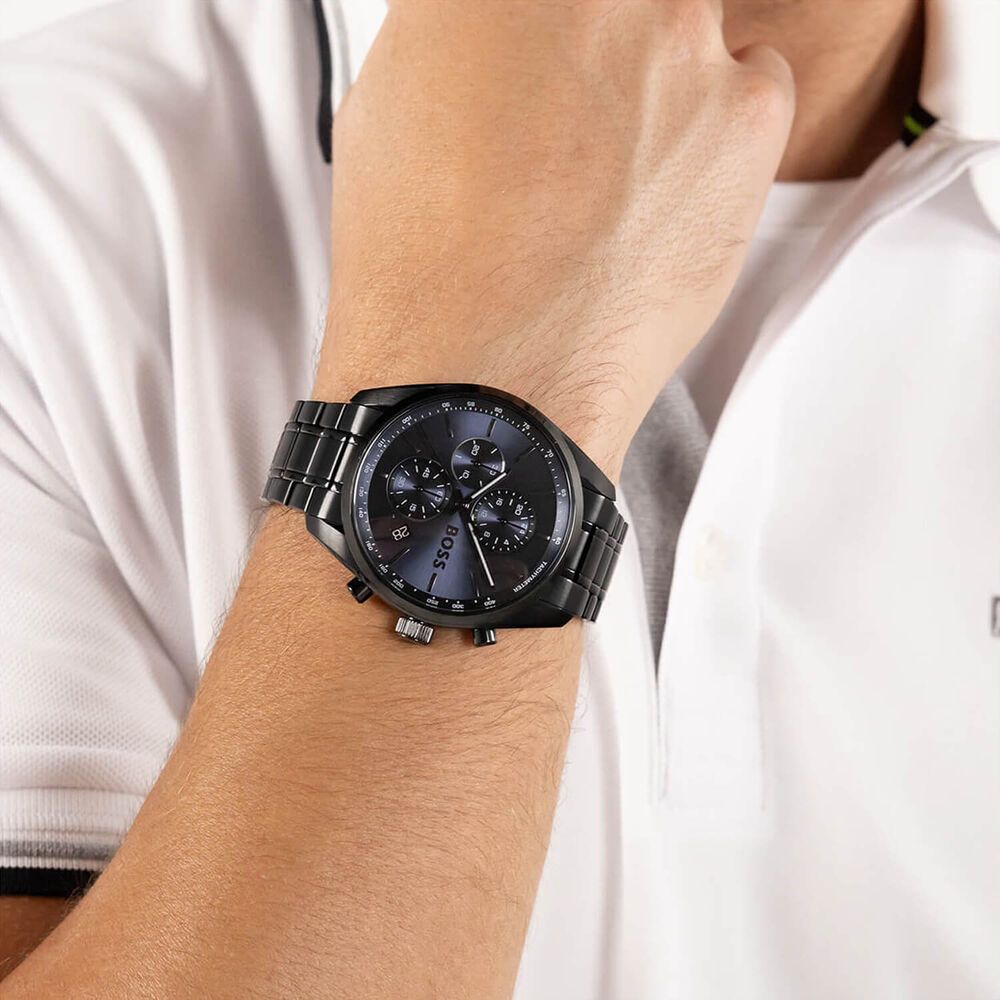 BOSS Grand Prix 44mm Blue Dial Black Steel Bracelet Chronograph Watch image number 3