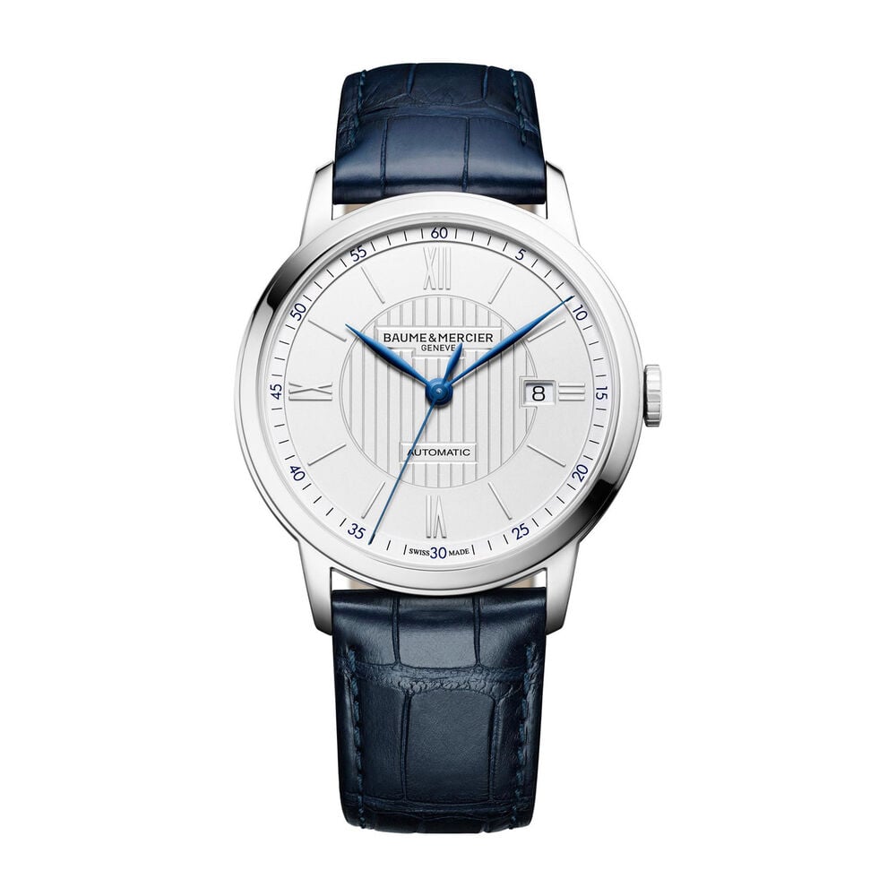 Pre-Owned Baume & Mercier Classima 42mm White Dial Blue Leather Strap Watch