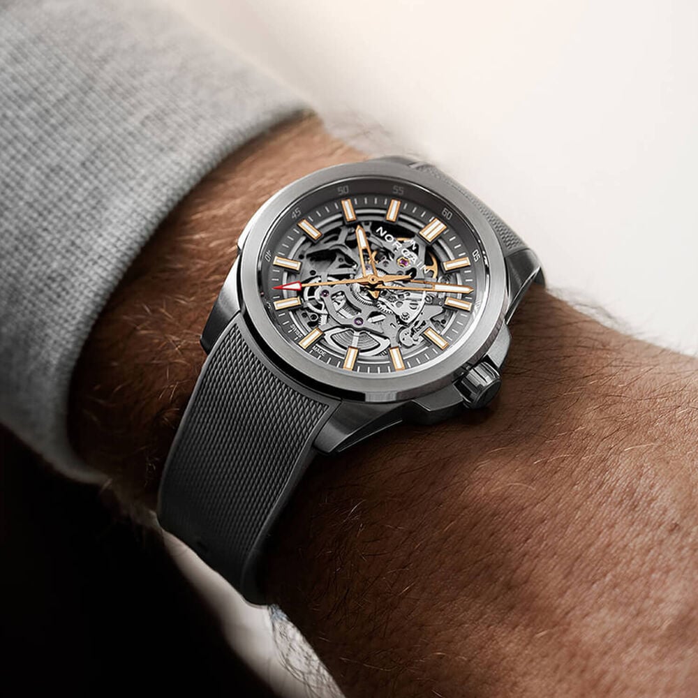 NORQAIN Independence Skeleton 42mm Dial Grey Rubber Strap Watch
