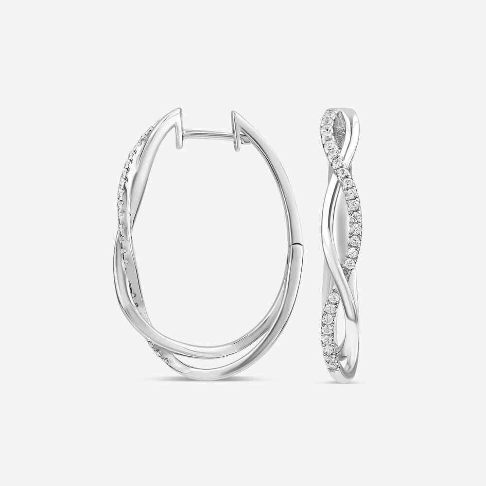 Sterling Silver Cubic Zirconia & Polished Twisted Plait Hoop Earrings