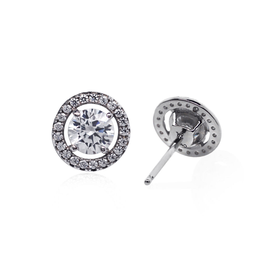 CARAT* London Silver Border Set Stud Earrings 6.75mm Cut Centre Stone