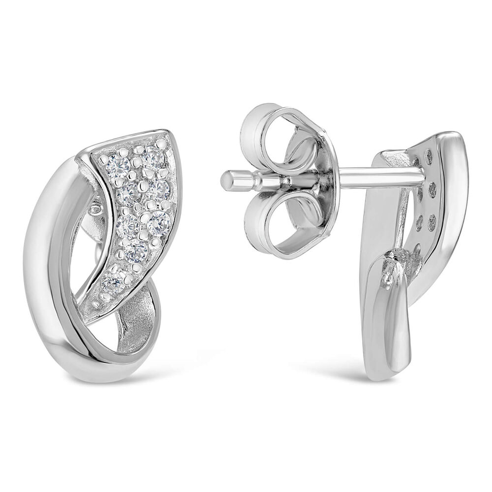 Sterling Silver Cubic Zirconia Small Twist Stud Earrings image number 2