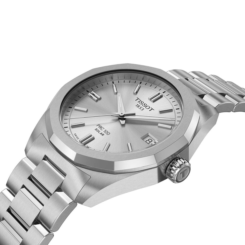 Tissot PRC 100 Solar 34mm Silver Dial Stainless Steel Bracelet Watch