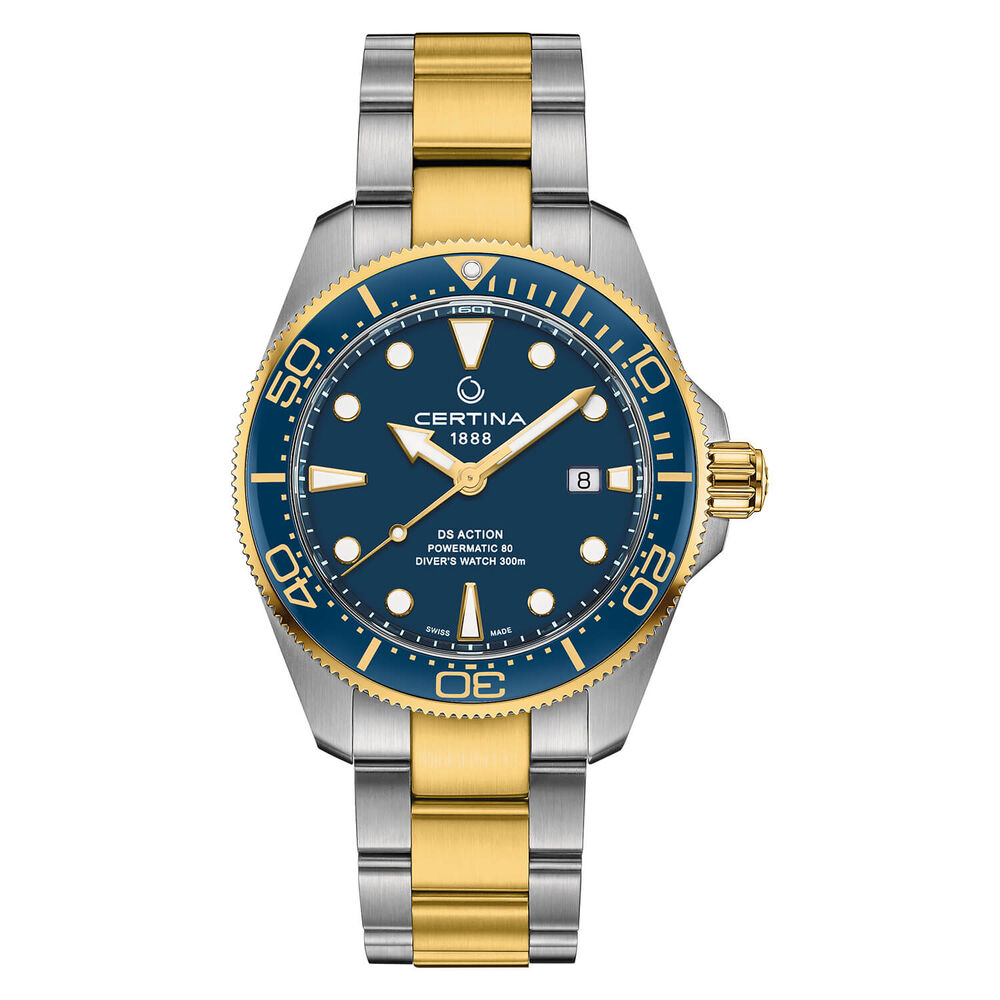 Certina DS Action Diver 43mm Blue Dial Yellow Gold PVD & Steel Case Bracelet Watch