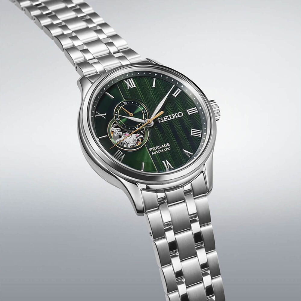 Seiko Presage 'Japanese Zen Gardens' Fern Green 41.8mm Dial Steel Bracelet Watch image number 2