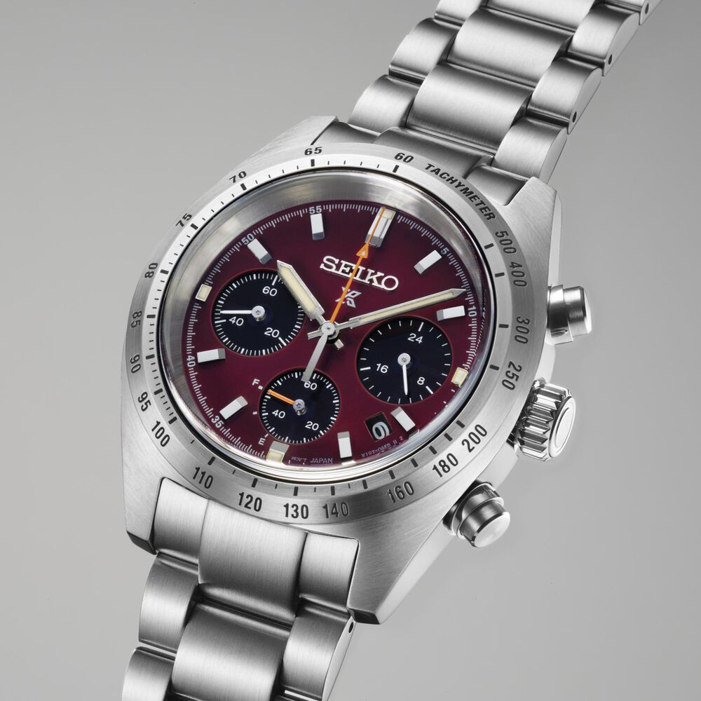 Seiko Prospex Speedtimer European Exclusive Factory Red 39mm Dial Steel Bracelet Watch