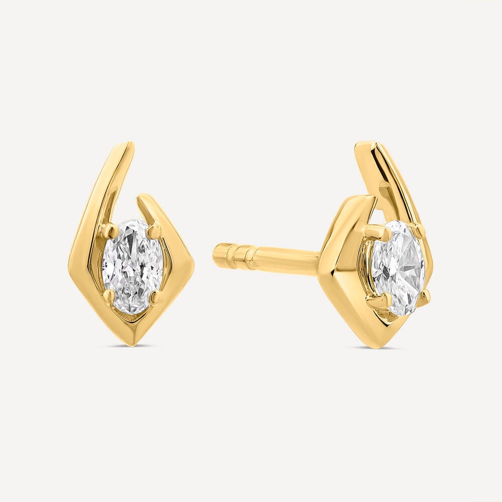 Born Kissed with Diamonds 9ct Yellow Gold Lab Grown 0.20ct Oval Diamond Split Shaped Earrings image number 1