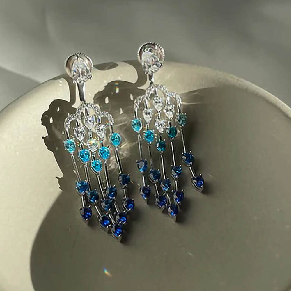 CARAT* London Alba Chandeliers White Gold Plated Sapphire Rain Drop Earrings image number 3