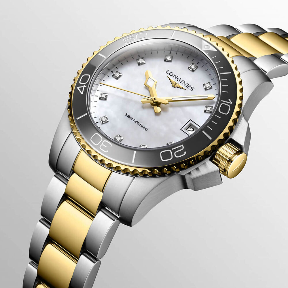 Longines Hydroconquest Ladies 32mm Pearlised Dial Steel & Yellow Gold PVD Bracelet Watch image number 1