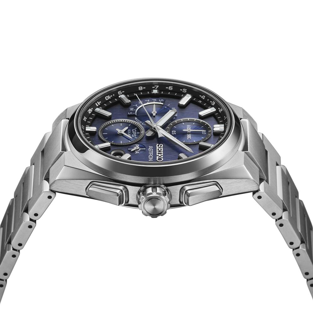 Seiko Astron GPS Solar 5X Dual-Time Chronograph 42mm Infinite Blue Dial Titanium Bracelet Watch image number 3