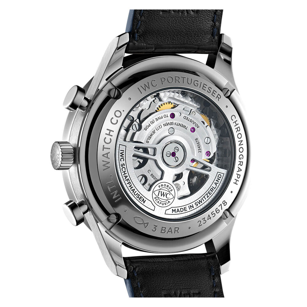 IWC Schaffhausen Portugieser Chronograph Silver Dial Blue Strap Watch image number 5