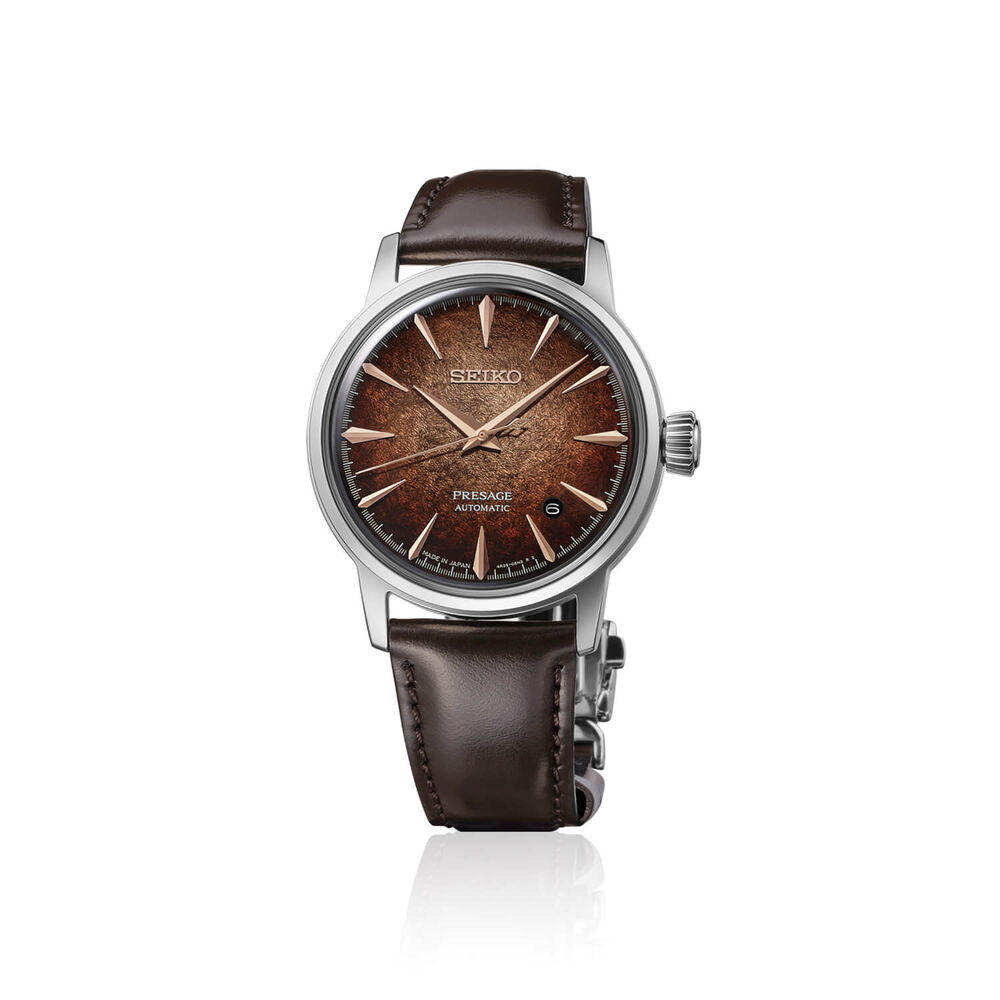 Seiko Presage Cocktail Time 38.5mm Brown Dial Brown Leather Strap Watch