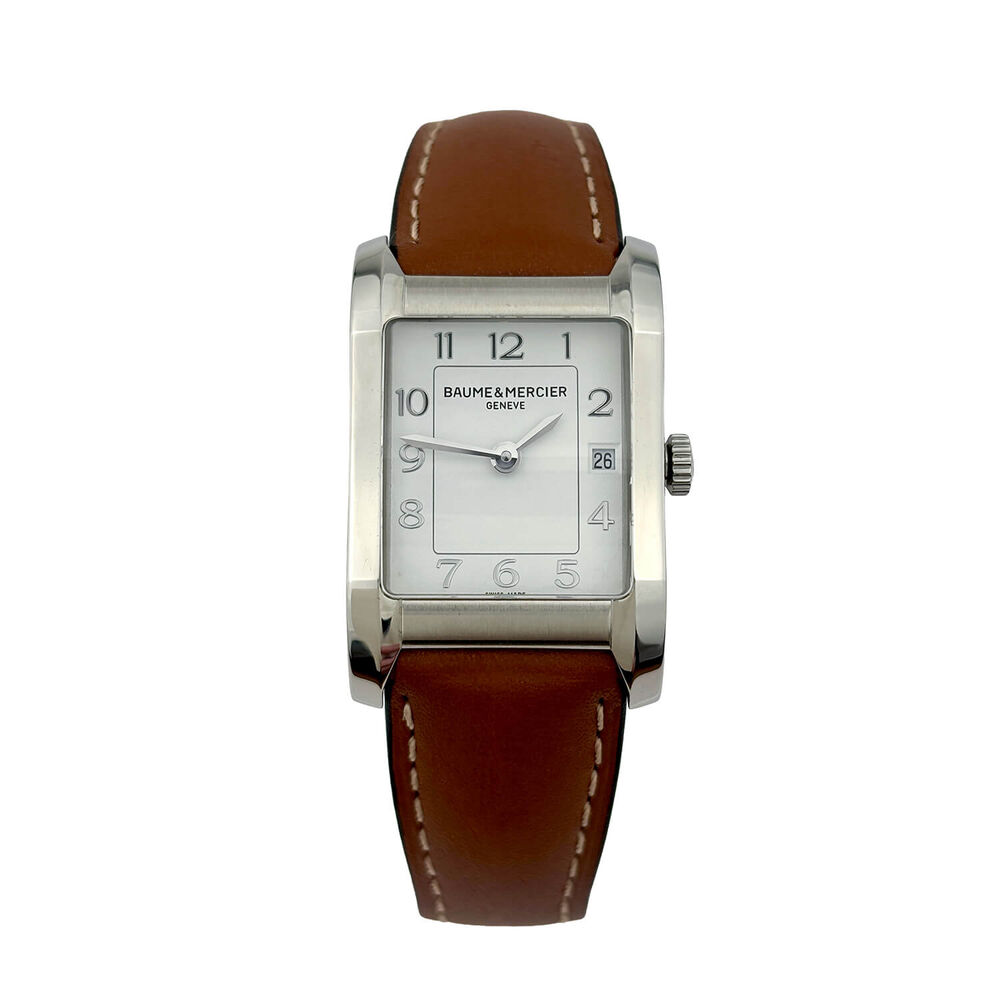 Pre-Owned Baume & Mercier Hampton 34.5x22mm White Dial Brown Leather Strap Watch image number 0