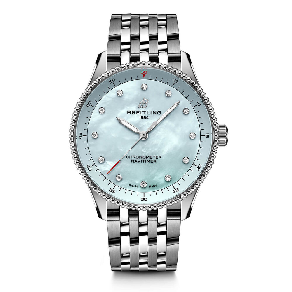 Breitling Navitimer 32mm Blue Pearlised Lab Grown Diamond Dial Bracelet Watch