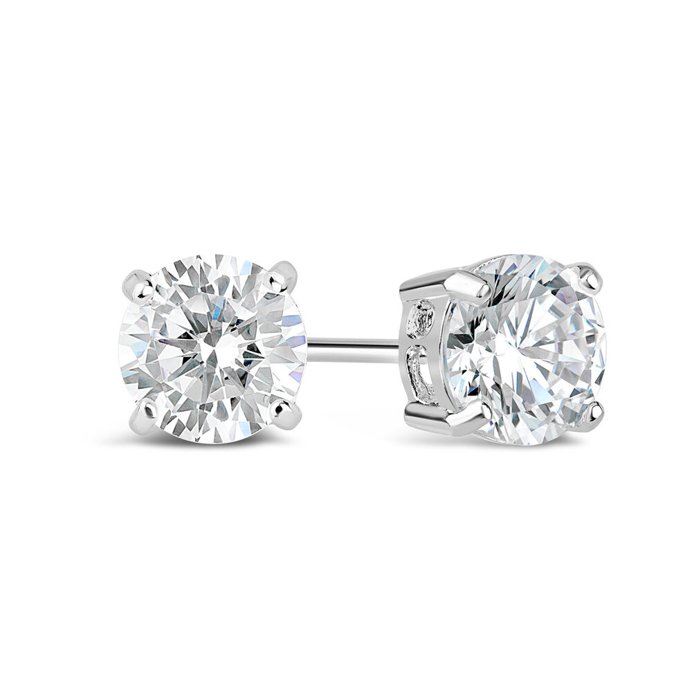 Silver 7mm cubic zirconia stud earrings image number 1