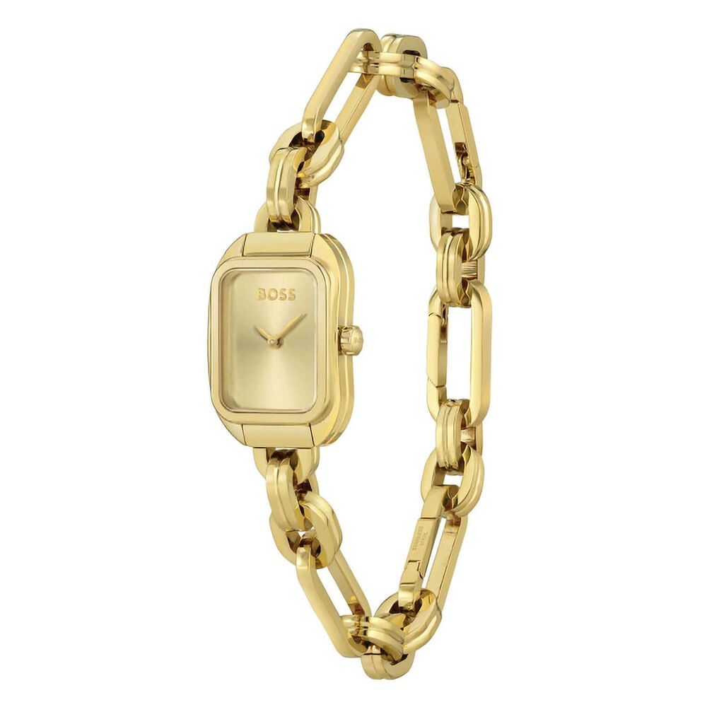 Hugo BOSS Hailey Rectangular Yellow Gold Dial Chain Bracelet Watch image number 2