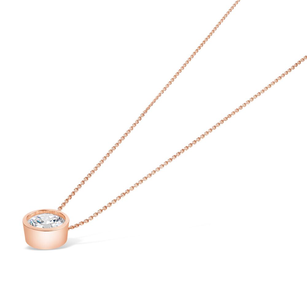 9ct Rose Gold Rub-Over Cubic Zirconia Set Pendant (Chain Included)