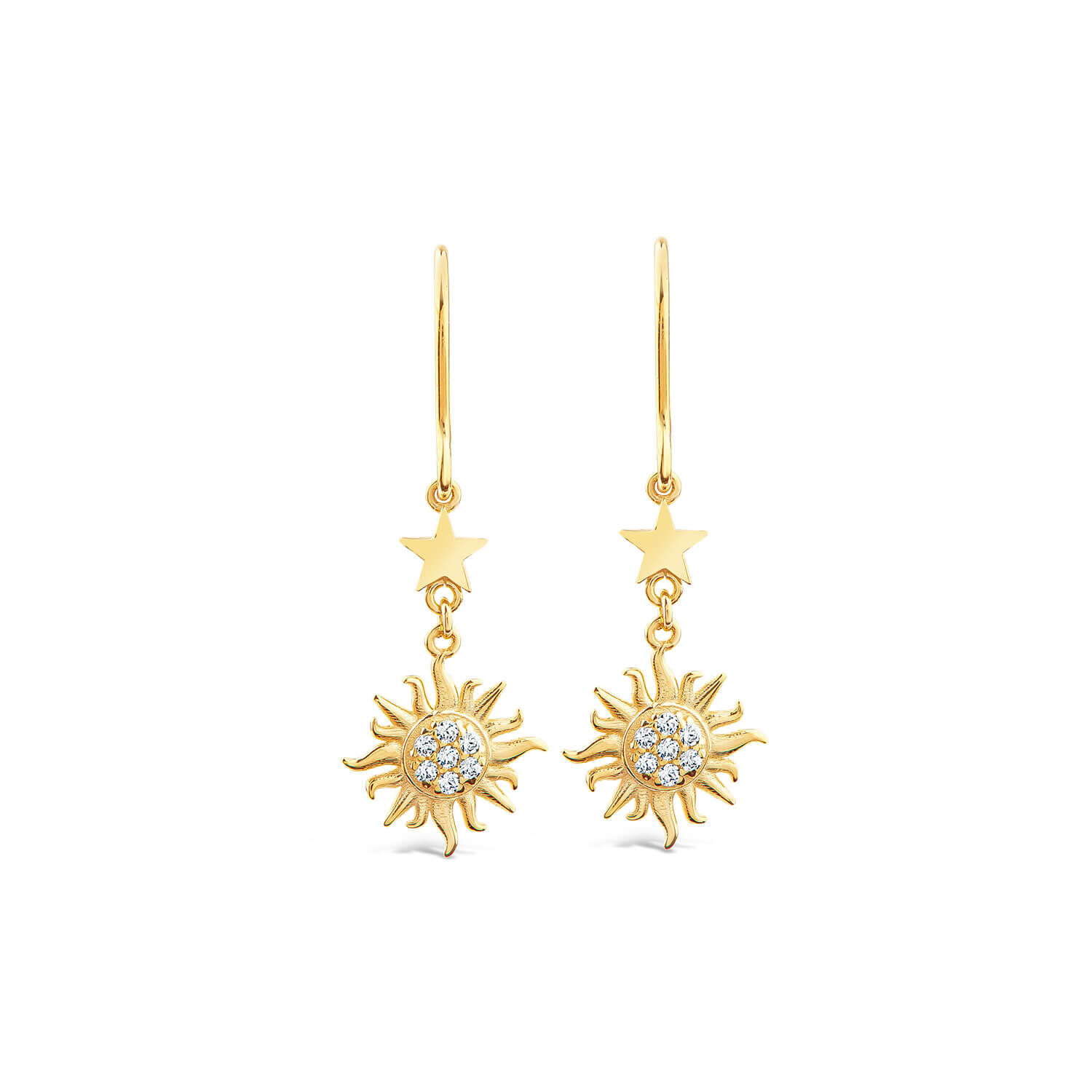 9ct Yellow Gold Cubic Zirconia Sun Moon Star Drop Earrings