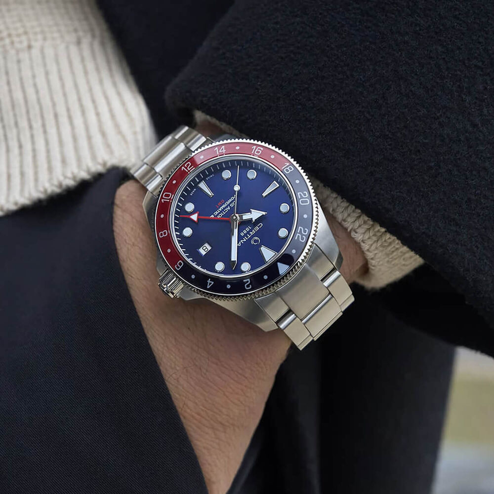 Certina DS Action GMT Powermatic 80 41mm Blue Dial Red & Blue Bezel Steel Bracelet Watch image number 5