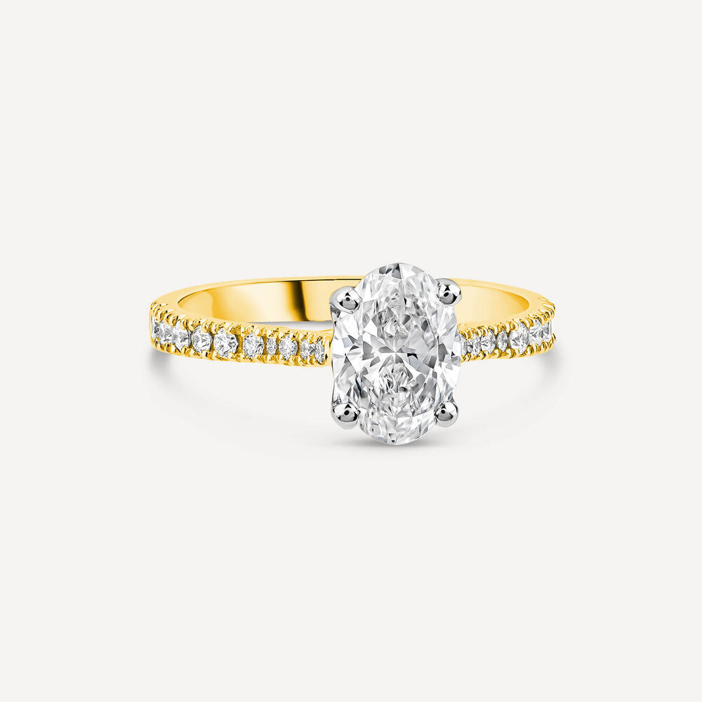 Born 18ct Yellow Gold Lab Grown 1.20ct Oval & Diamond Sides Ring image number 3