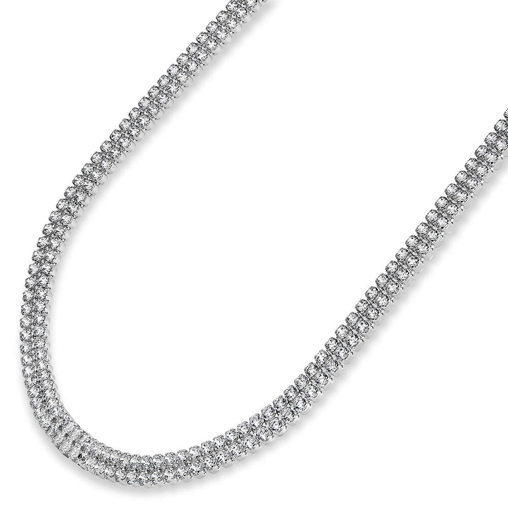 Ladies Sterling Silver Double Row Crystal necklace image number 1