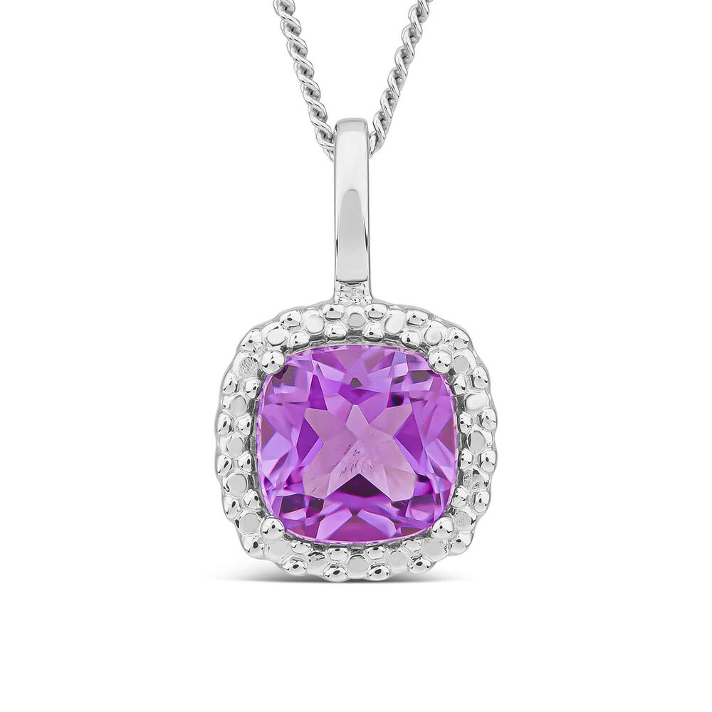 9ct White Gold Amethyst Cushion Pendant image number 0