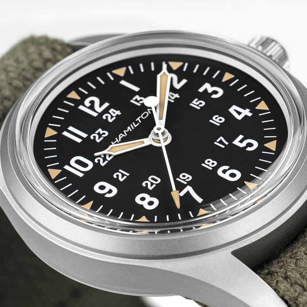 Hamilton Khaki Field Mechanical 36mm Black Dial Green Textile Strap Watch