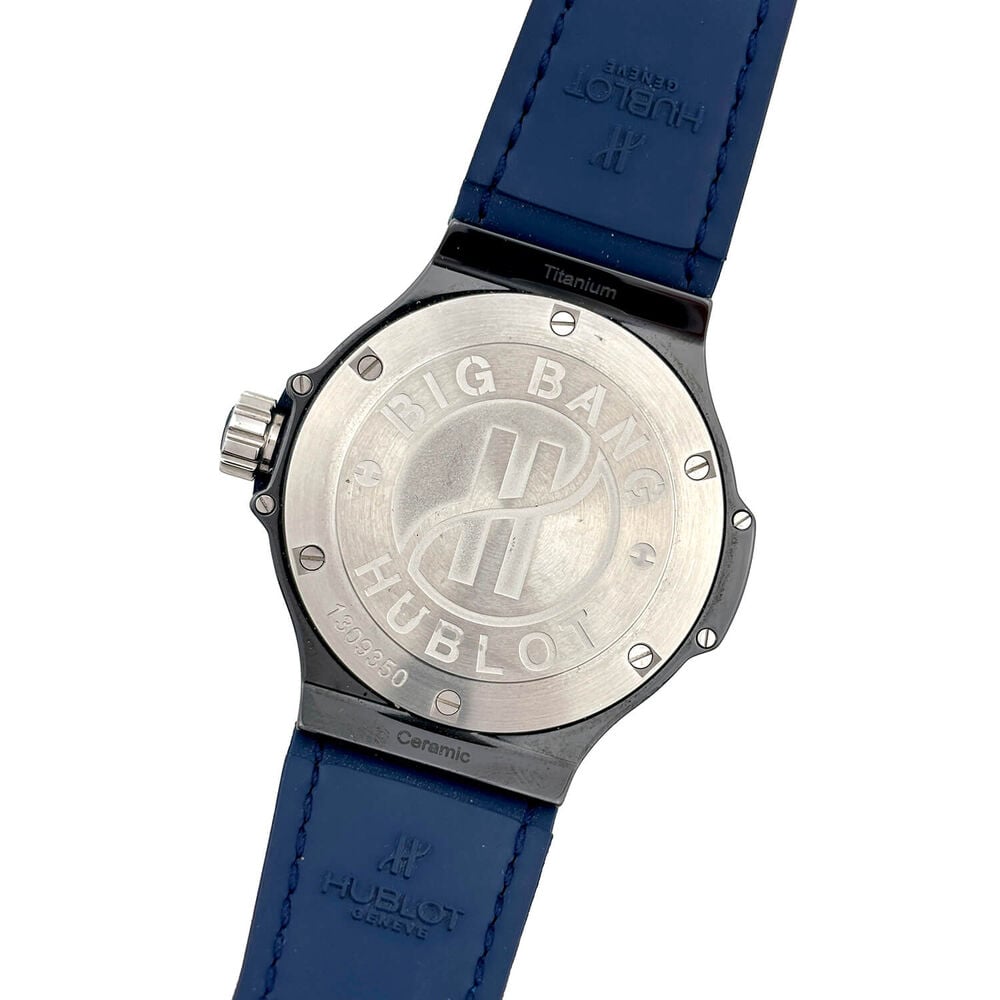 Pre-Owned Hublot Big Bang 38mm Blue Dial Diamonds Bezel Leather Strap Watch image number 3