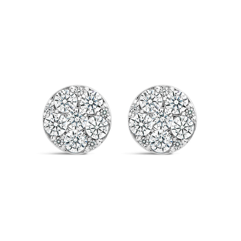 9ct White Gold 0.50ct Six Diamonds Cluster Round Stud Earrings