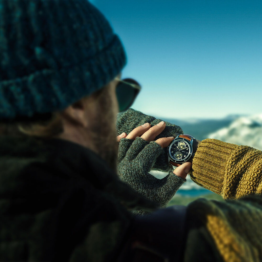 Pre-Owned Montblanc 1858 Geosphere 42mm Black Dial Brown Leather Strap Watch image number 2