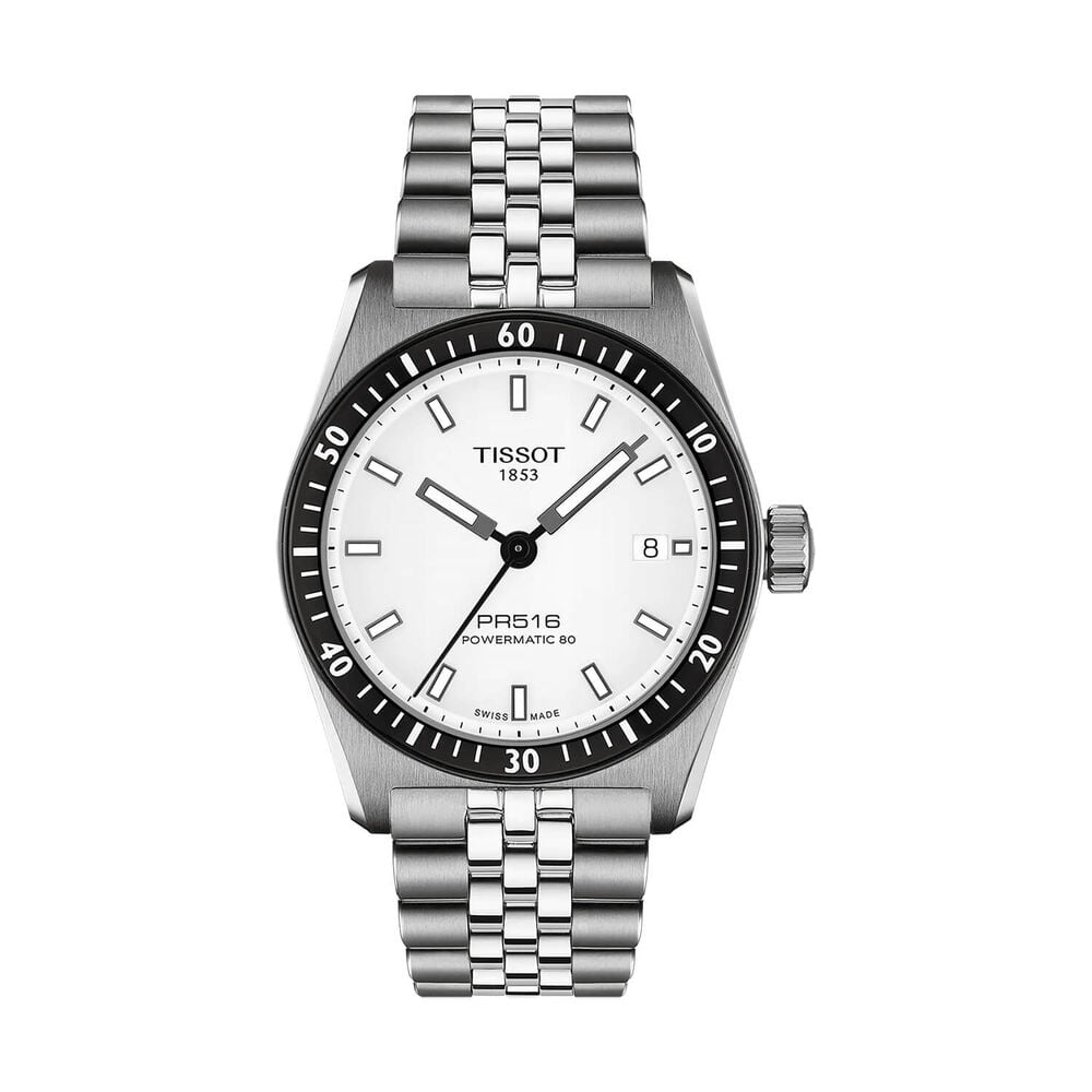 Tissot PR516 Powermatic 80 38mm White Dial Steel Bracelet Watch