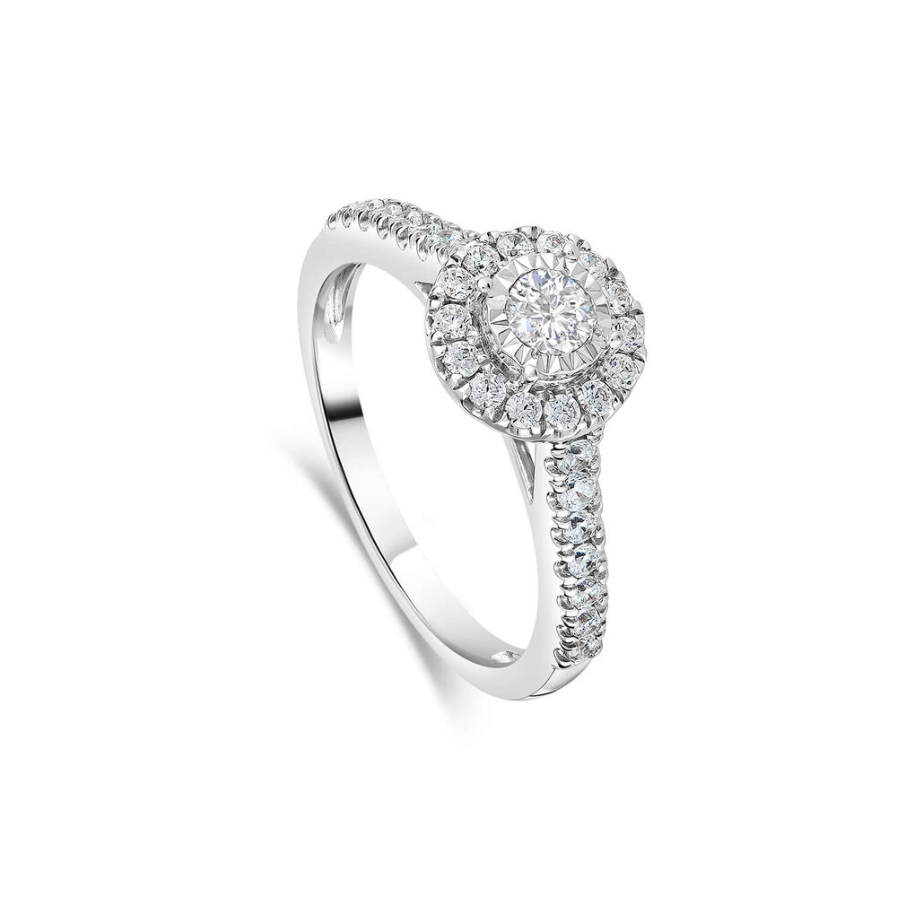 18ct White Gold Embellished Diamond Halo Cluster with 0.50 Carat Ring