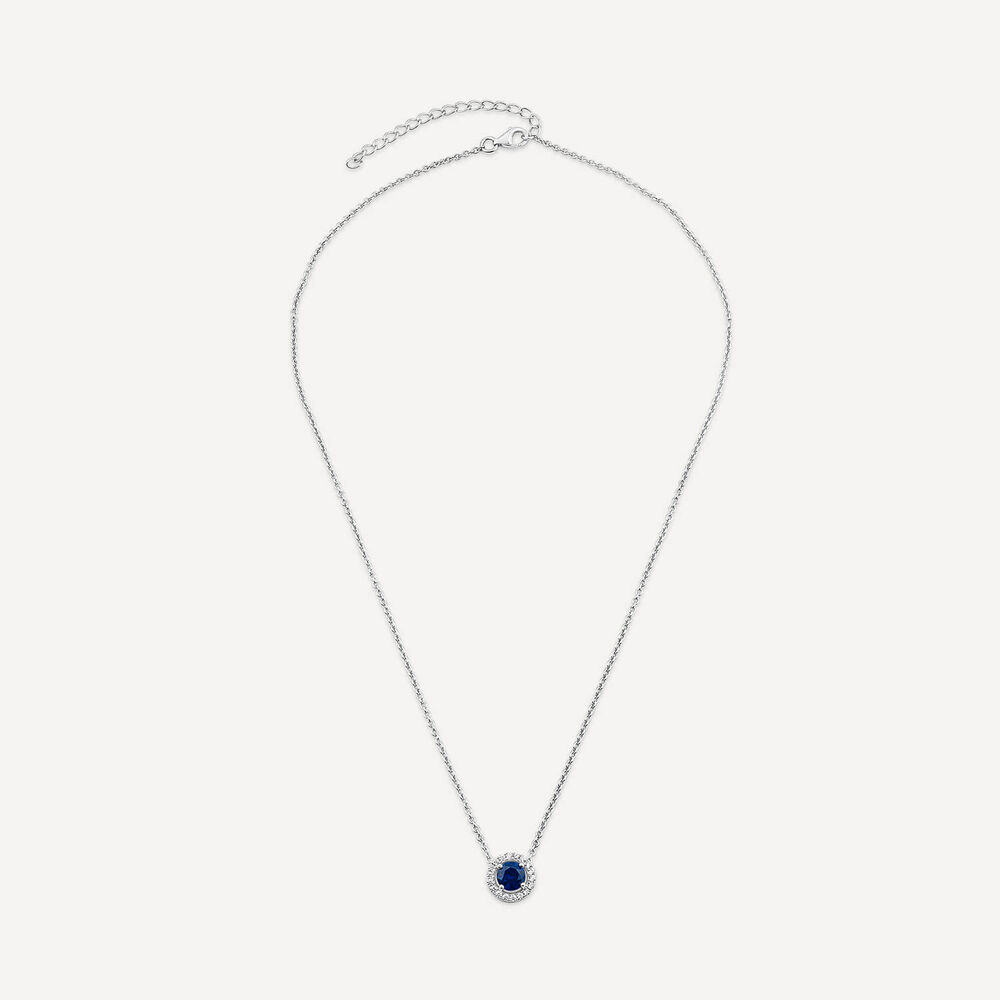 Sterling Silver Blue Centre Stone & Cubic Zirconia Halo Pendant image number 2