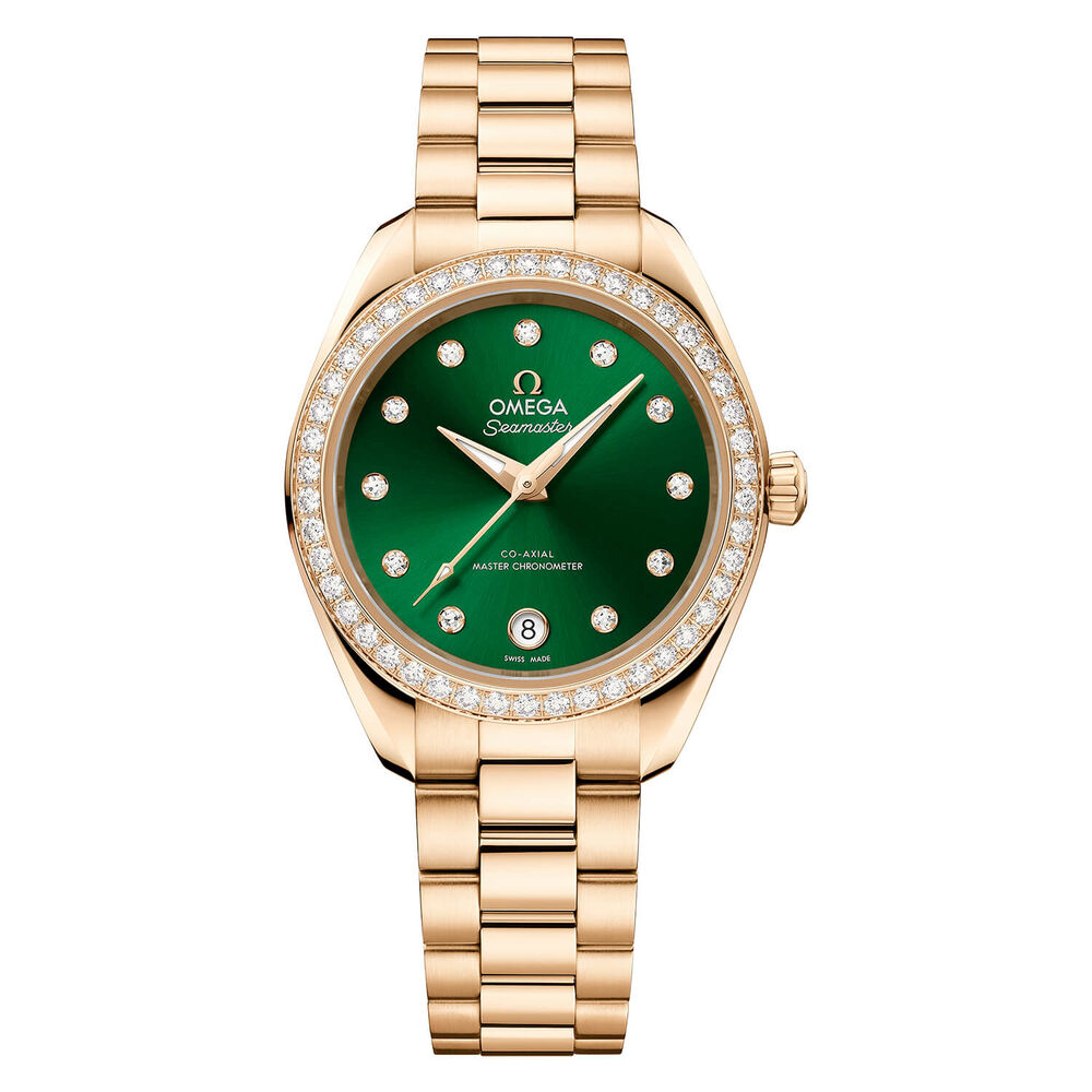 OMEGA Aqua Terra 150M 30mm Green Dial Diamond Dots Moonshine™ Gold Bracelet Watch