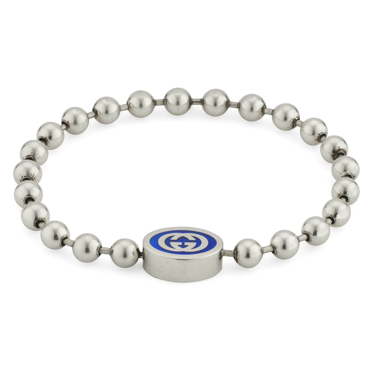 Gucci Interlocking G Blue Logo Sterling Silver Bracelet