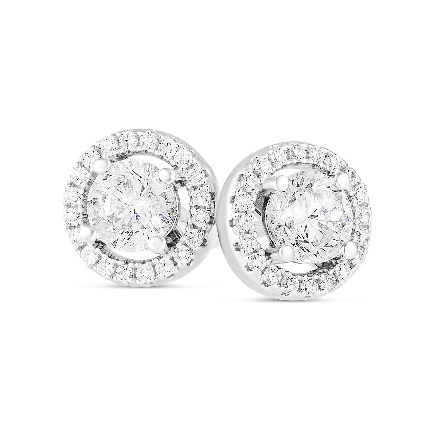 Silver halo stud earrings sale