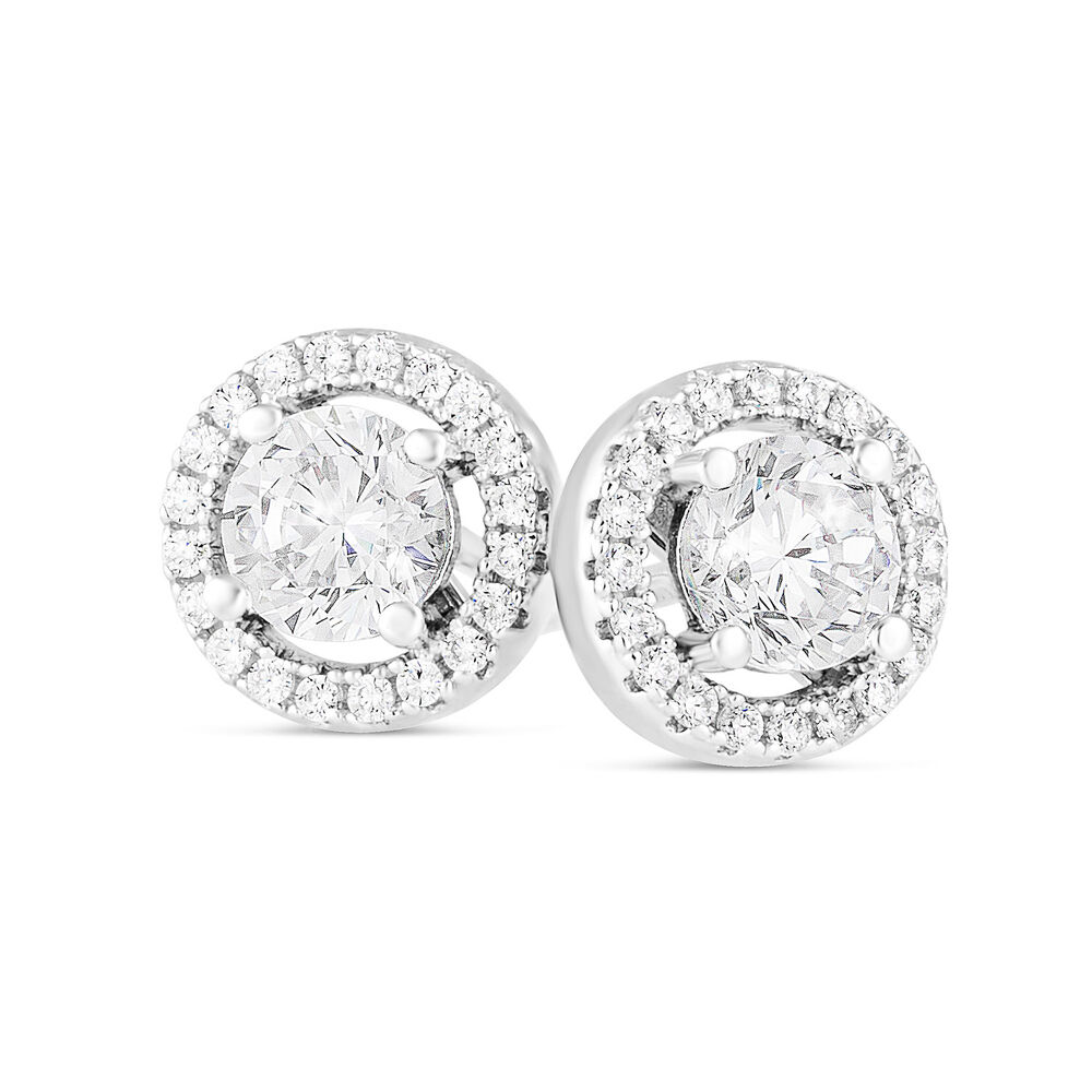 Sterling Silver Cubic Zirconia Halo Stud Earrings image number 0