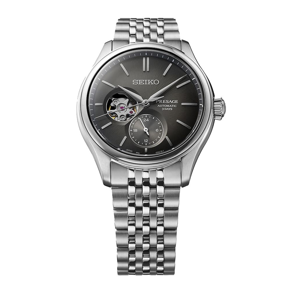 Seiko Presage Classic Series 'Sumi-iro' Open Heart 40mm Black Dial Steel Bracelet Watch image number 3