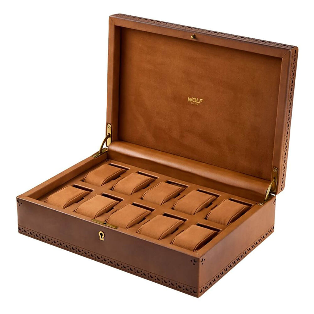 WOLF Brogue 10 Pc Burnished Brown Watch Box