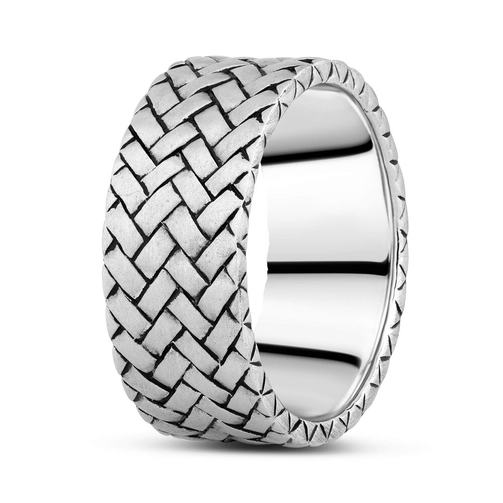Gents Sterling Silver Plaited Wide Band Ring
