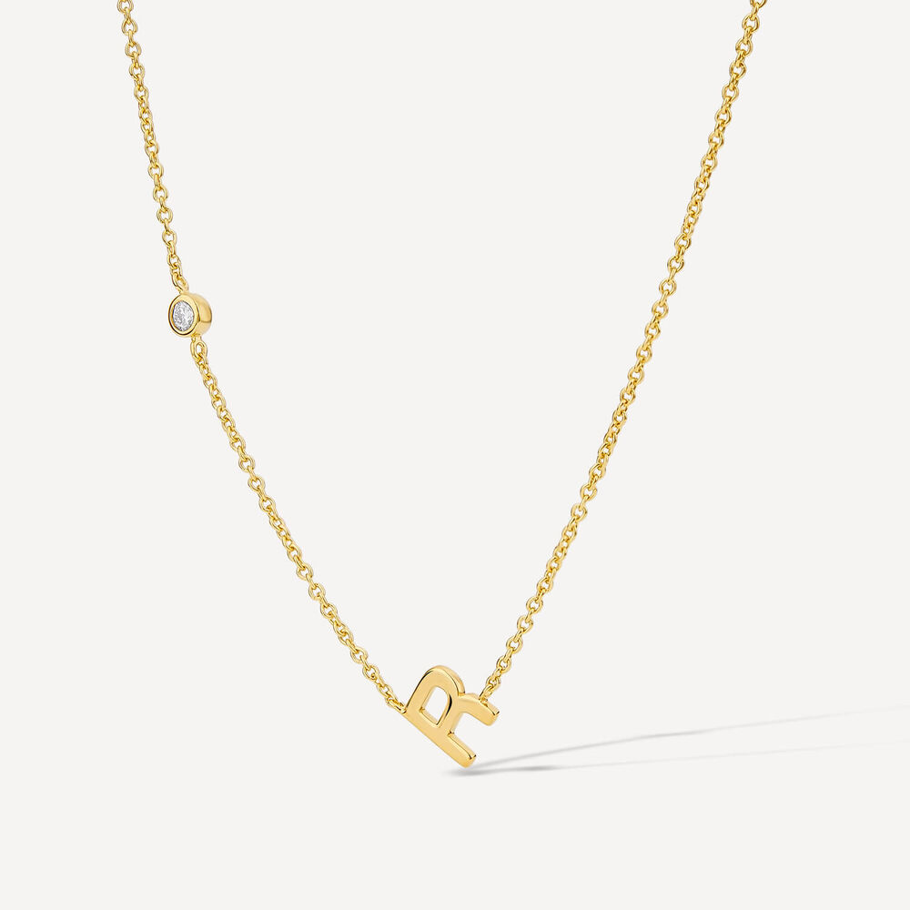 Sterling Silver Yellow Gold Plated 0.06ct Lab Grown Diamond Initial R Necklet