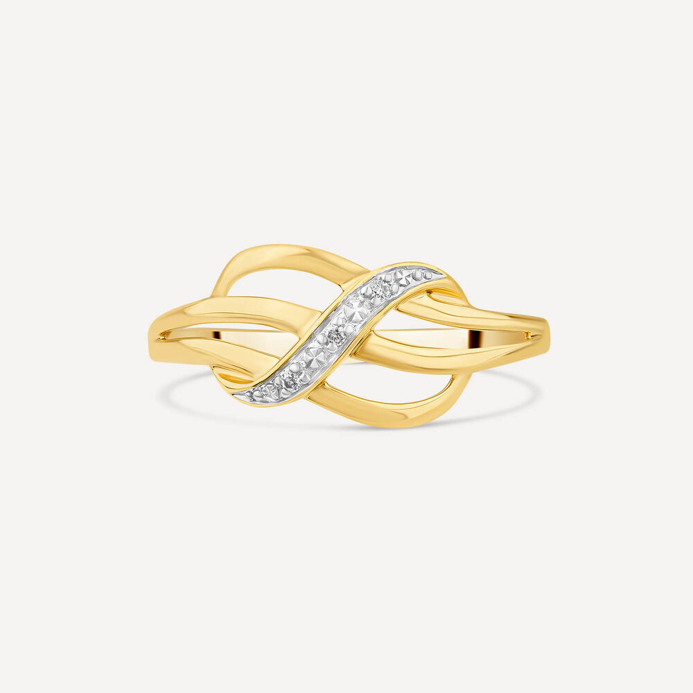 9ct Yellow Gold 0.01ct Pave Diamond Crossover Three Strand Ring