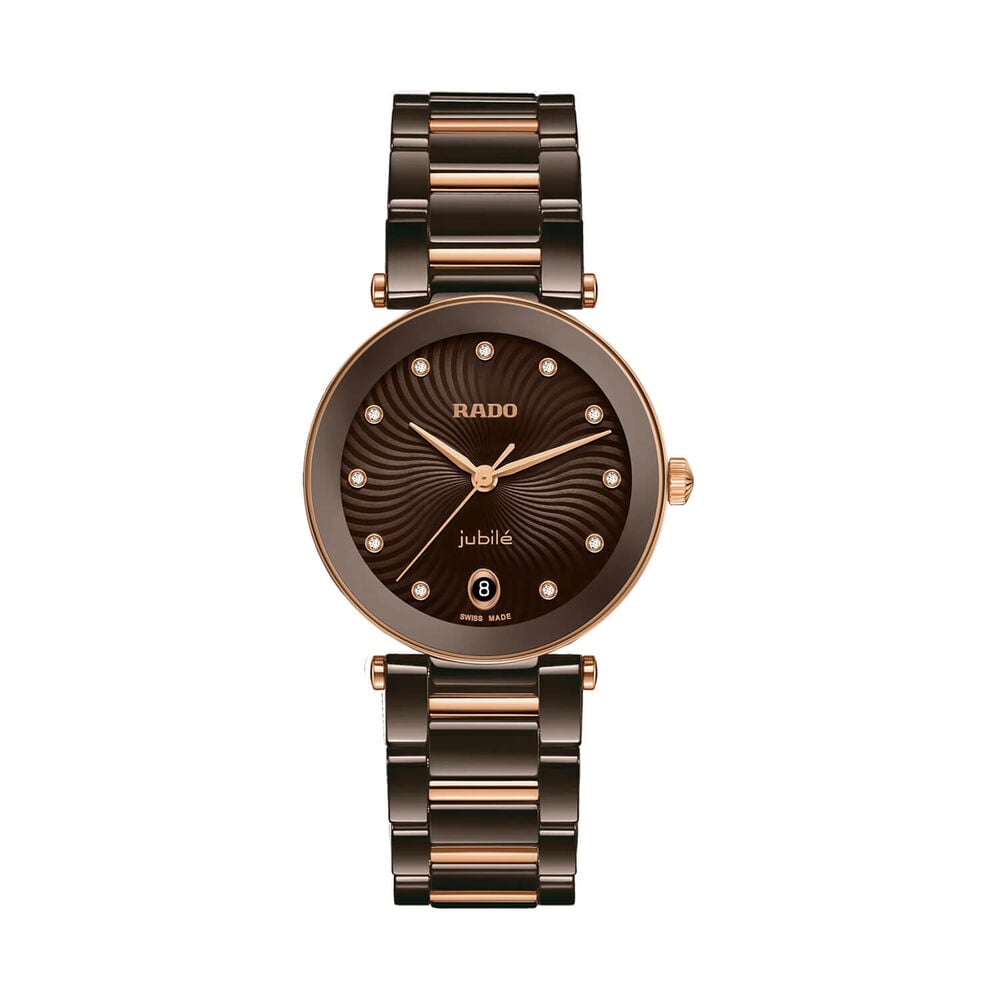 Rado LaCoupole Diamonds 31mm Brown Dial Rose Gold PVD Steel & High-Tech Ceramic Bracelet Watch image number 0