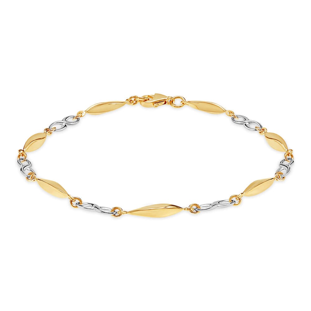 9ct Yellow & White Gold Infinity and Polished Link Bracelet image number 0
