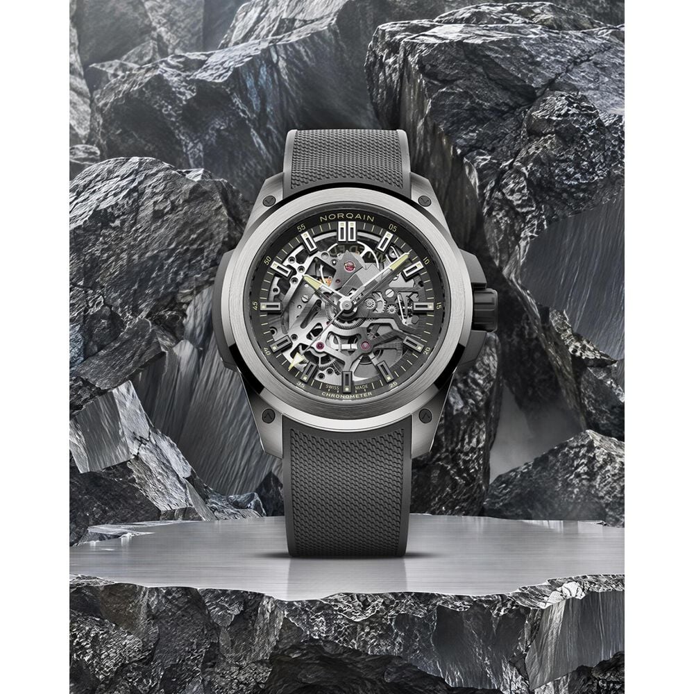 NORQAIN Wild ONE Skeleton 39mm Dial Grey Mesh Rubber Strap Watch