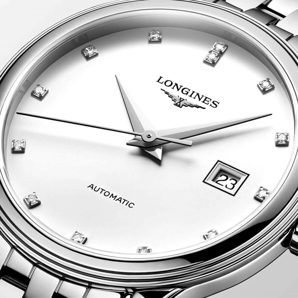 Longines Elegance Flagship Classic 30mm White Dial Diamond Dots Steel Bracelet Watch image number 1