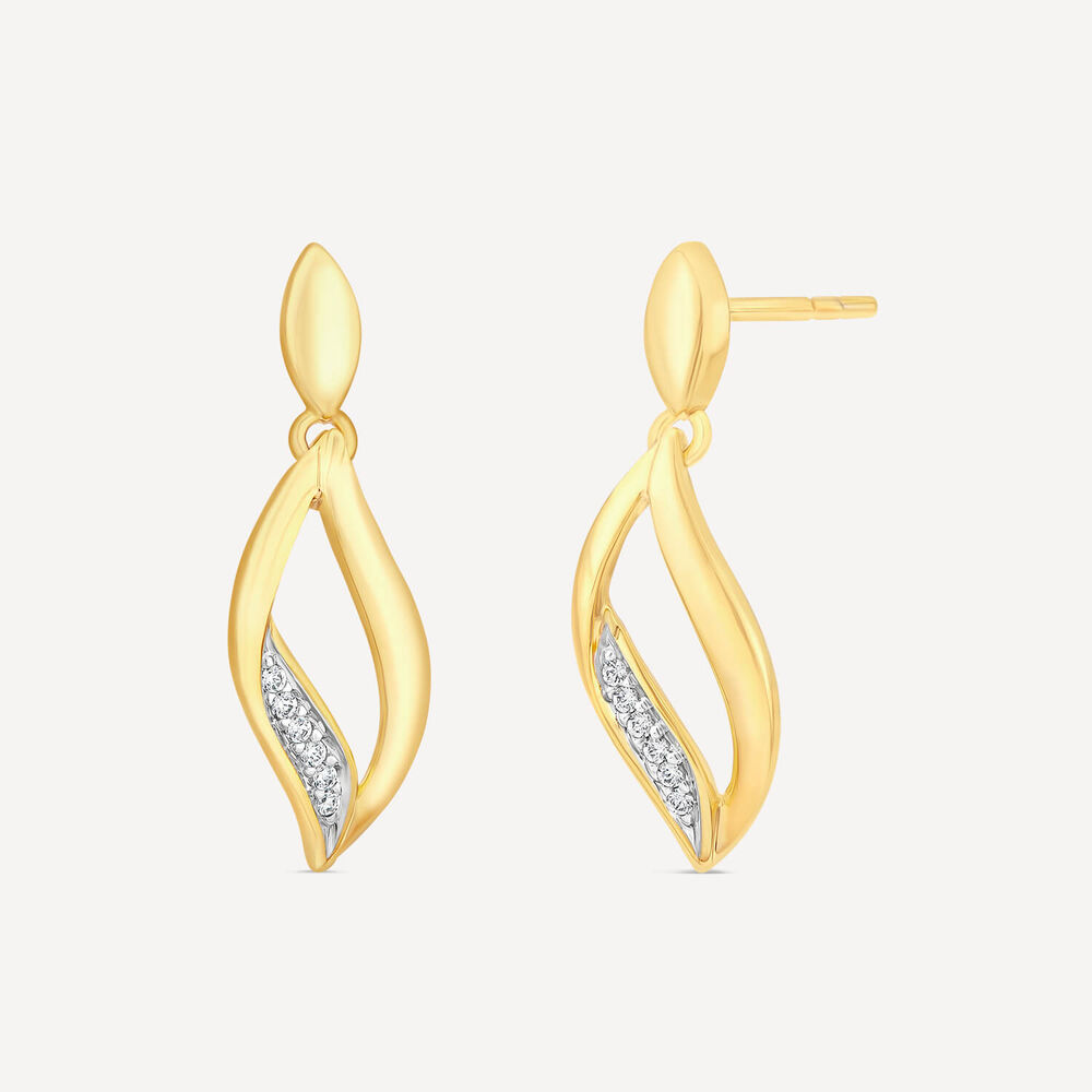 9ct Yellow Gold Diamond Flame Drop Earrings image number 1